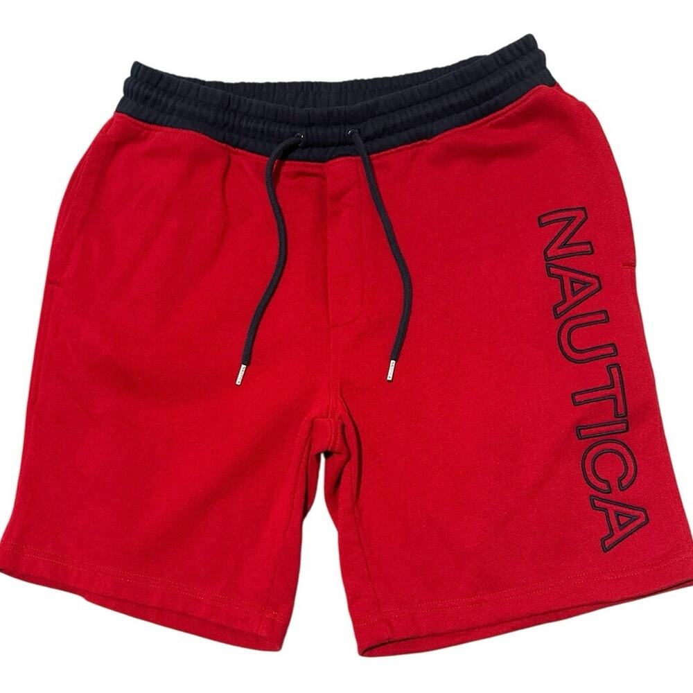Nautica Mens Red Fleece swet shorts size med  #K16930  pockets & drawstring